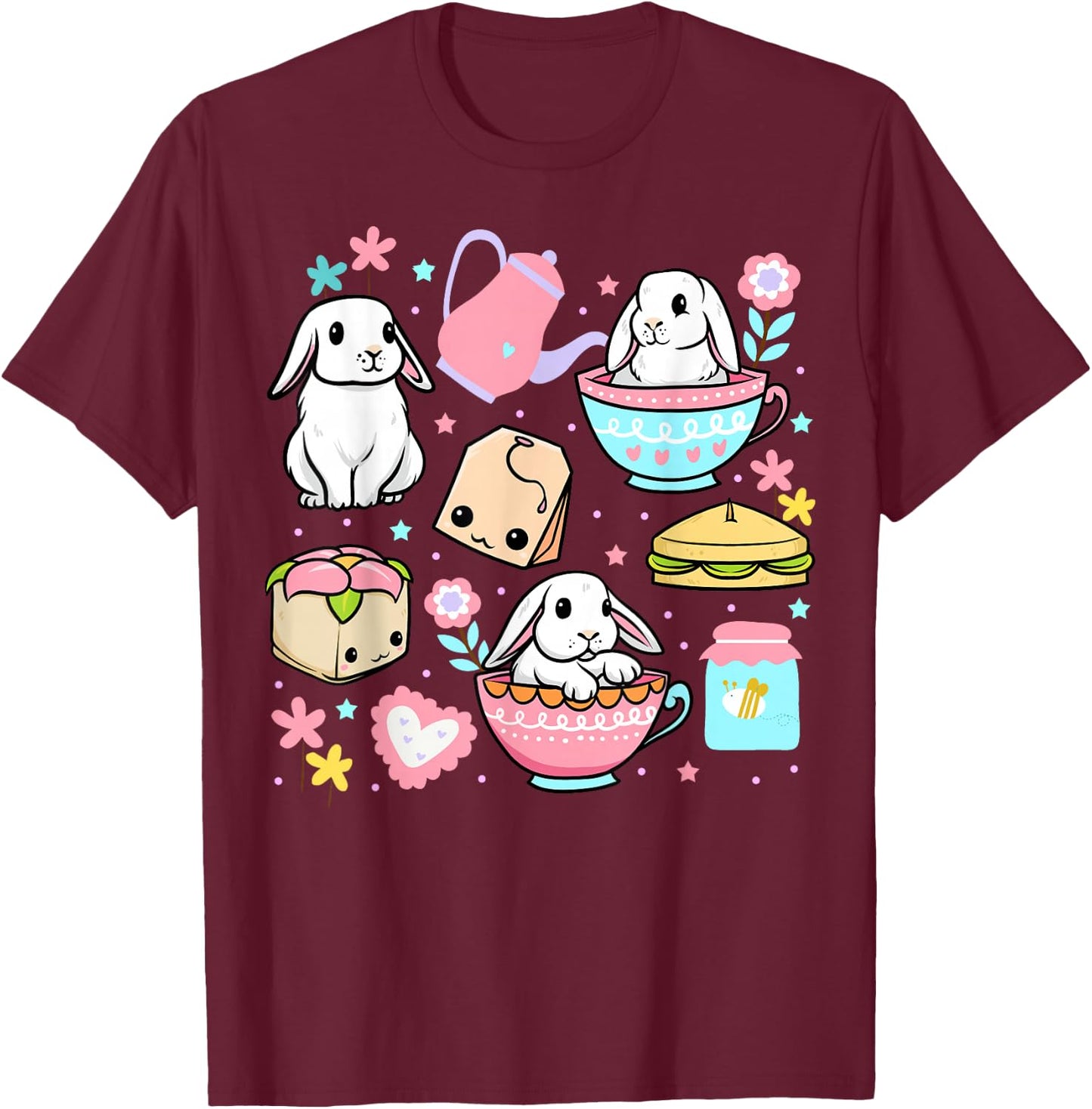 Kawaii Bunny Women Boys Girls Funny Graphic Japanese Anime T-Shirt - T-Shirt | Maroon
