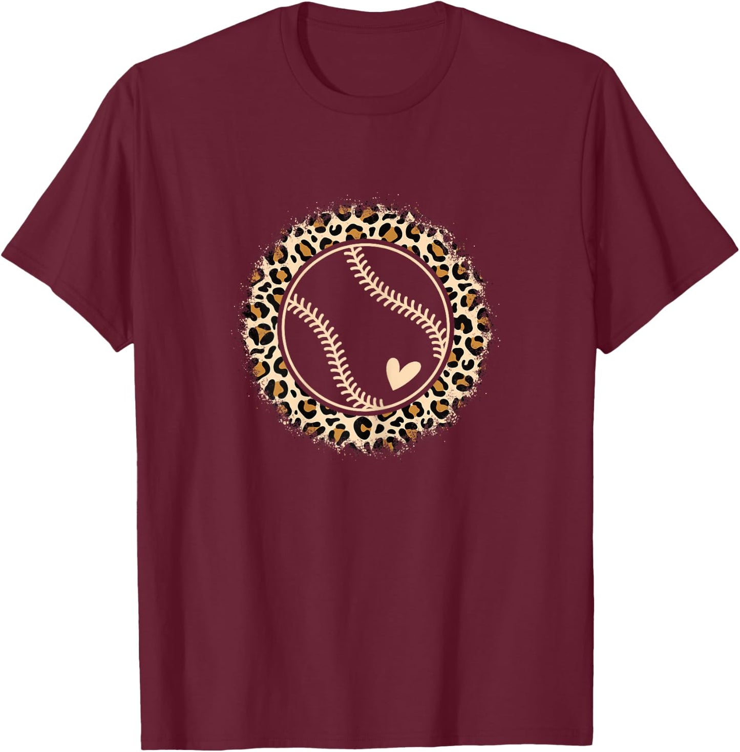 Cute Baseball Leopard Print Baseball Player Women Girls T-Shirt - T-Shirt | Maroon