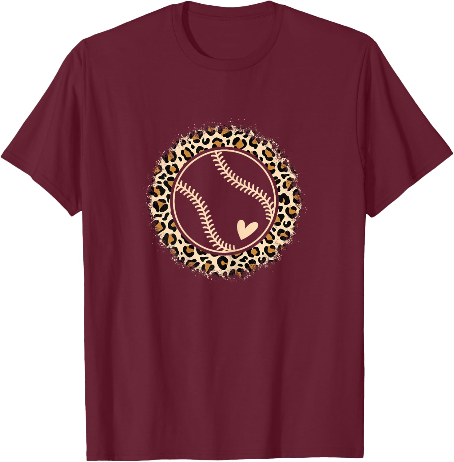 Cute Baseball Leopard Print Baseball Player Women Girls T-Shirt - T-Shirt | Maroon