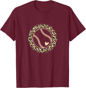 Cute Baseball Leopard Print Baseball Player Women Girls T-Shirt - T-Shirt | Maroon