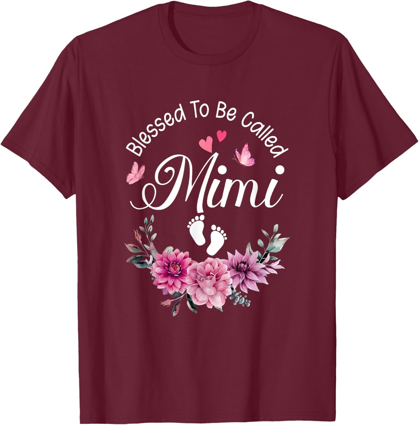 Blessed To Be Called Mimi Women Floral Decor Mimi T-Shirt - T-Shirt | Maroon