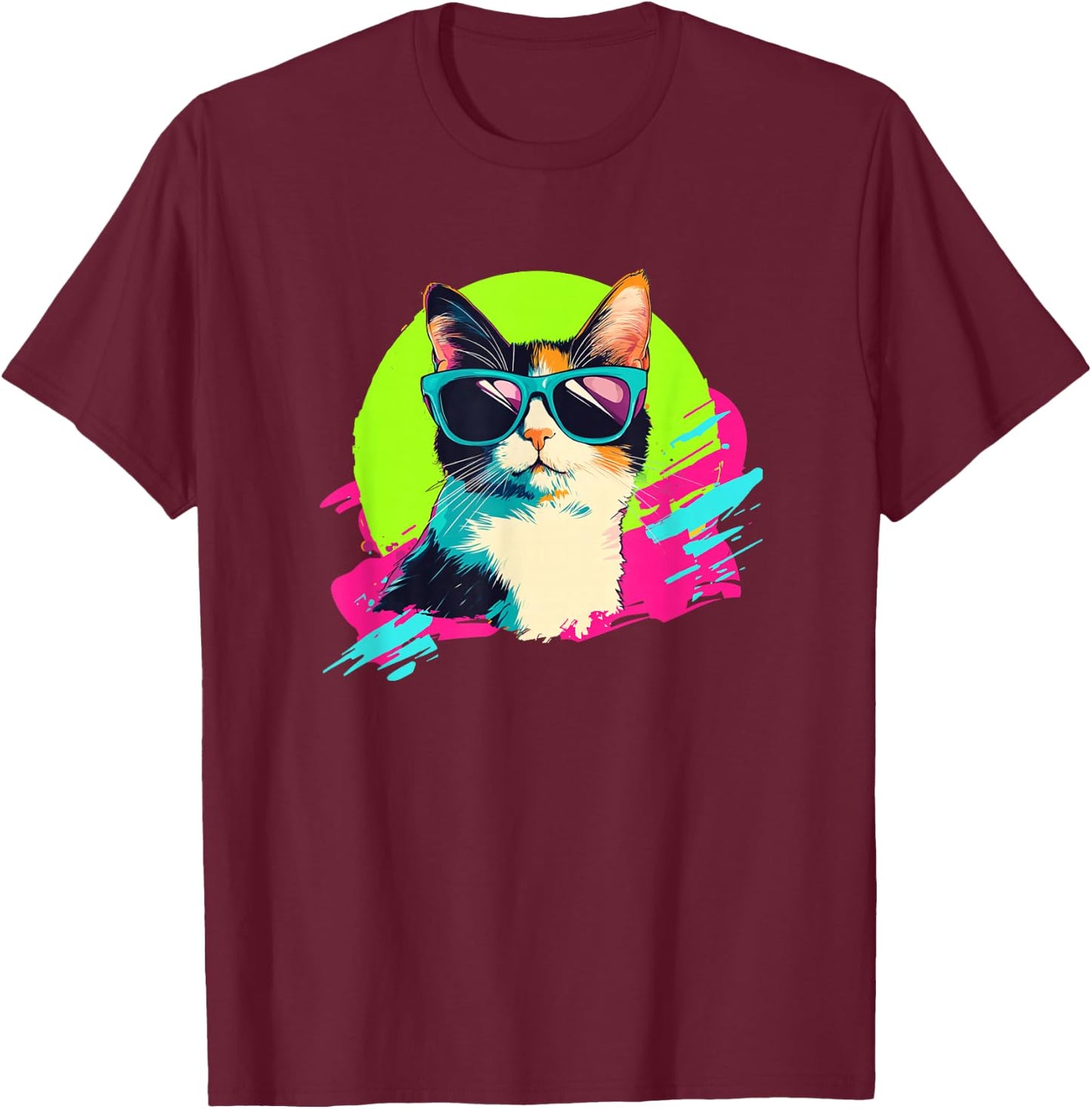 Kid Kitty Retro Vintage 80s 90s Calico Cat Lover T-Shirt - T-Shirt | Maroon