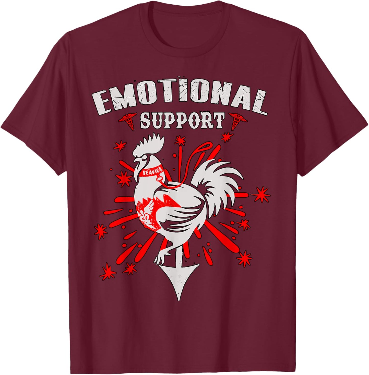 Emotional Support Shirt Chicken Emotional Support Cock T-Shirt - T-Shirt | Maroon