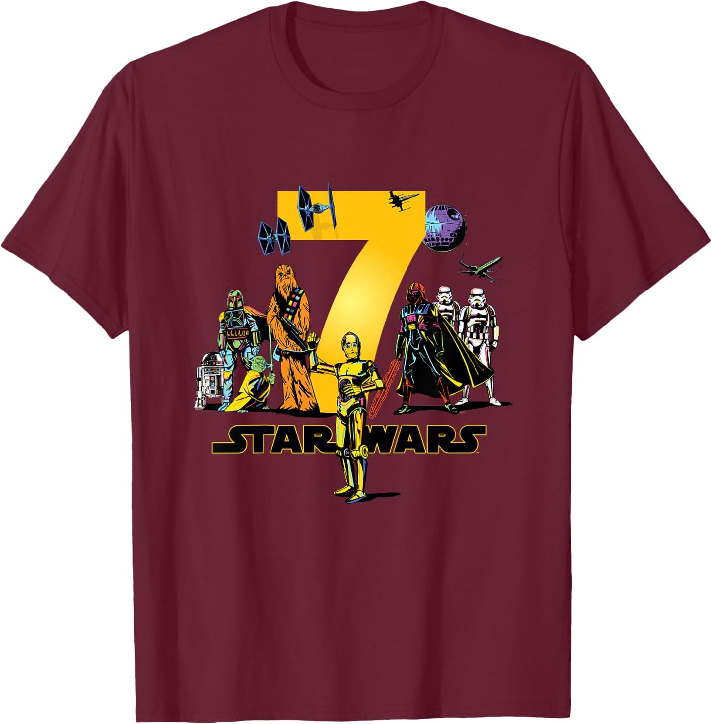 Star Wars Classic Characters Seventh Birthday 7 Years Old T-Shirt - T-Shirt | Maroon