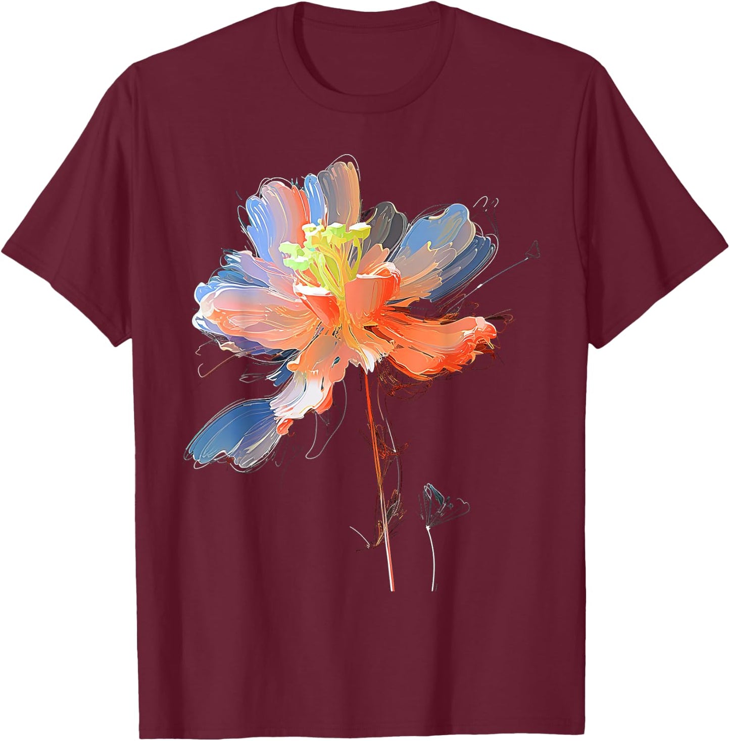 Flower Painting Graphic Artwork Art Flower T-Shirt - T-Shirt | Maroon