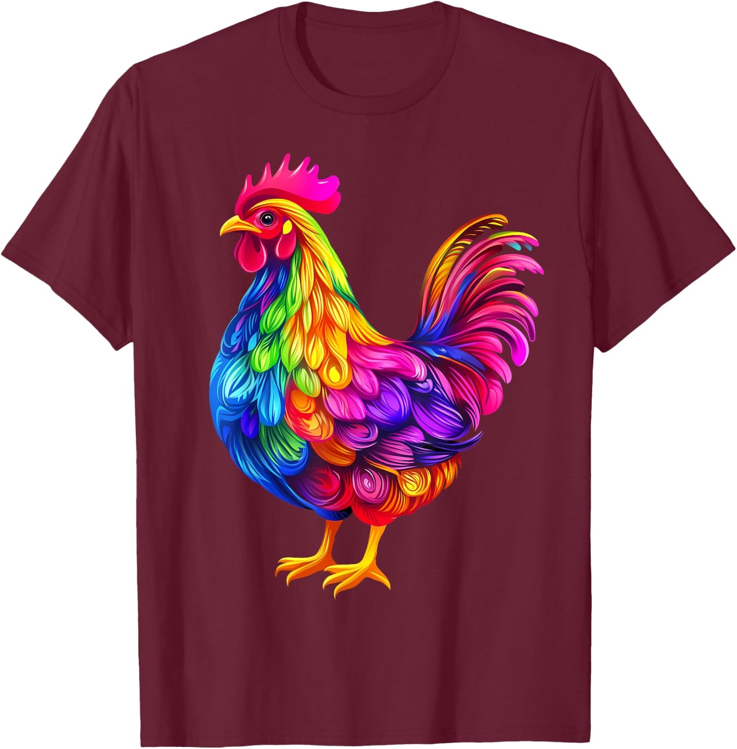 Colorful Chicken Farm Animal Lover Women Black T-Shirt - T-Shirt | Maroon