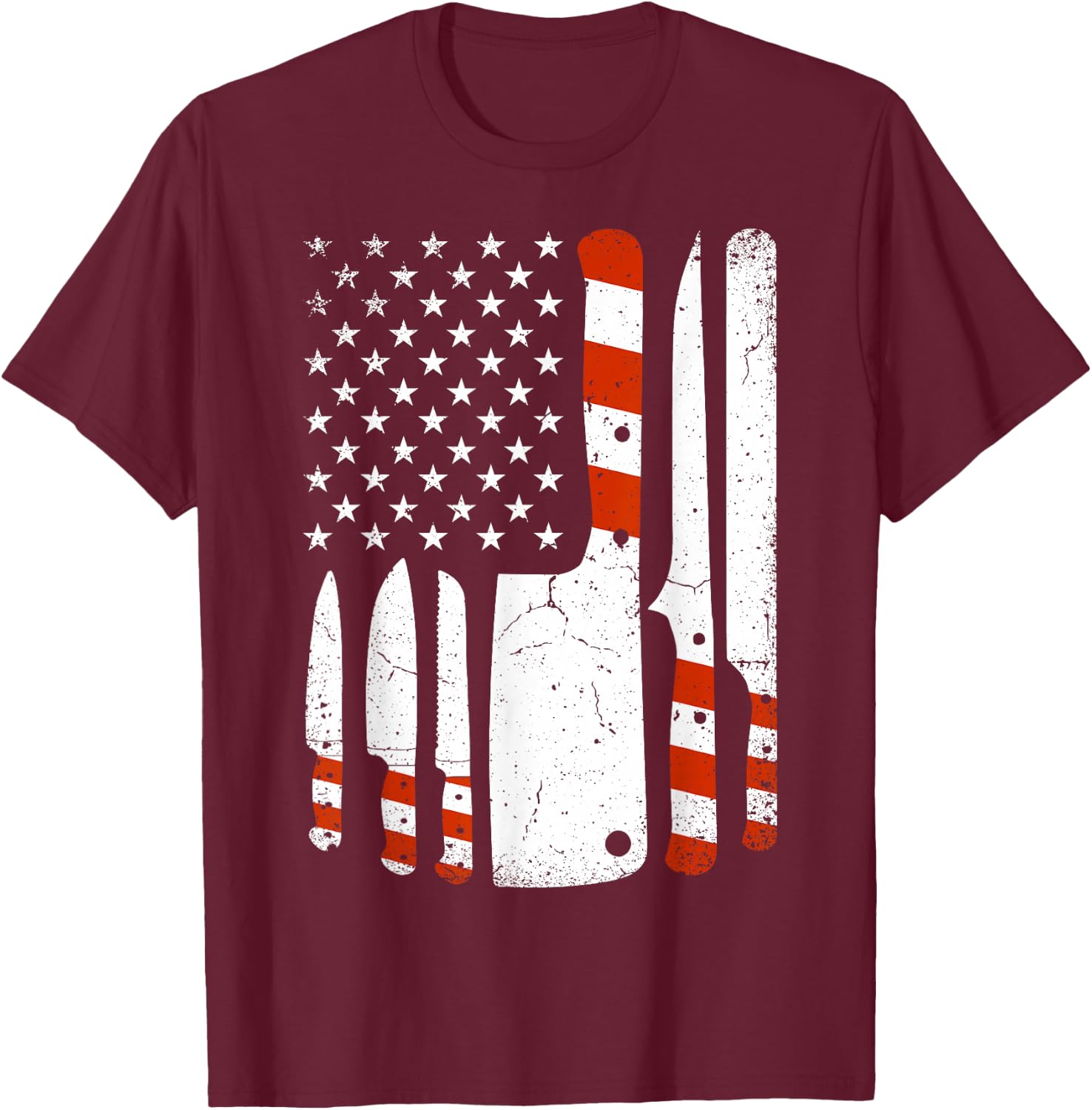 Chef Knives Cooking Utensil Cook American Flag Patriotic Women Men T-Shirt - T-Shirt | Maroon