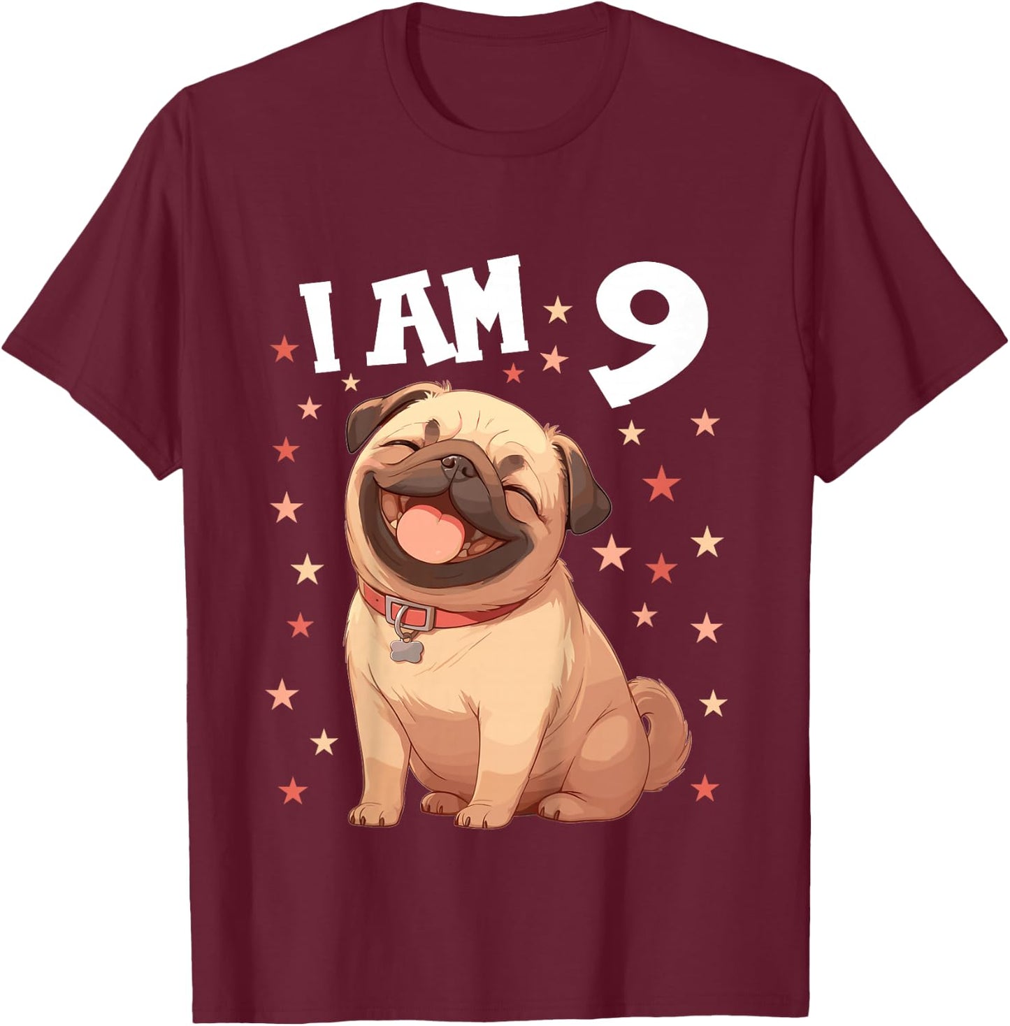 Kids 9 Years old 9th birthday Pugs Pug T-Shirt - T-Shirt | Maroon