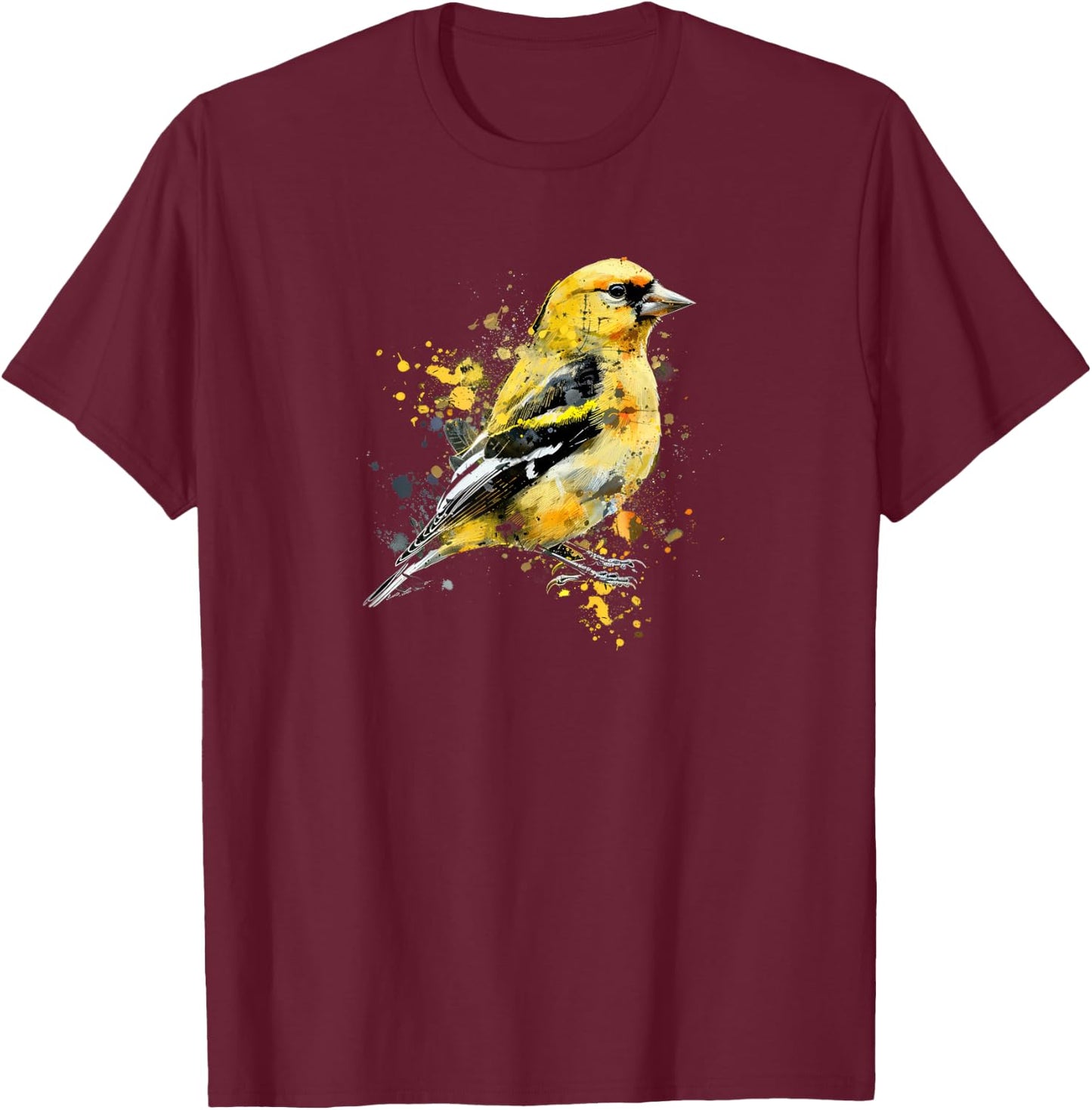 American Goldfinch Watercolor, Birdwatching T-Shirt - T-Shirt | Maroon