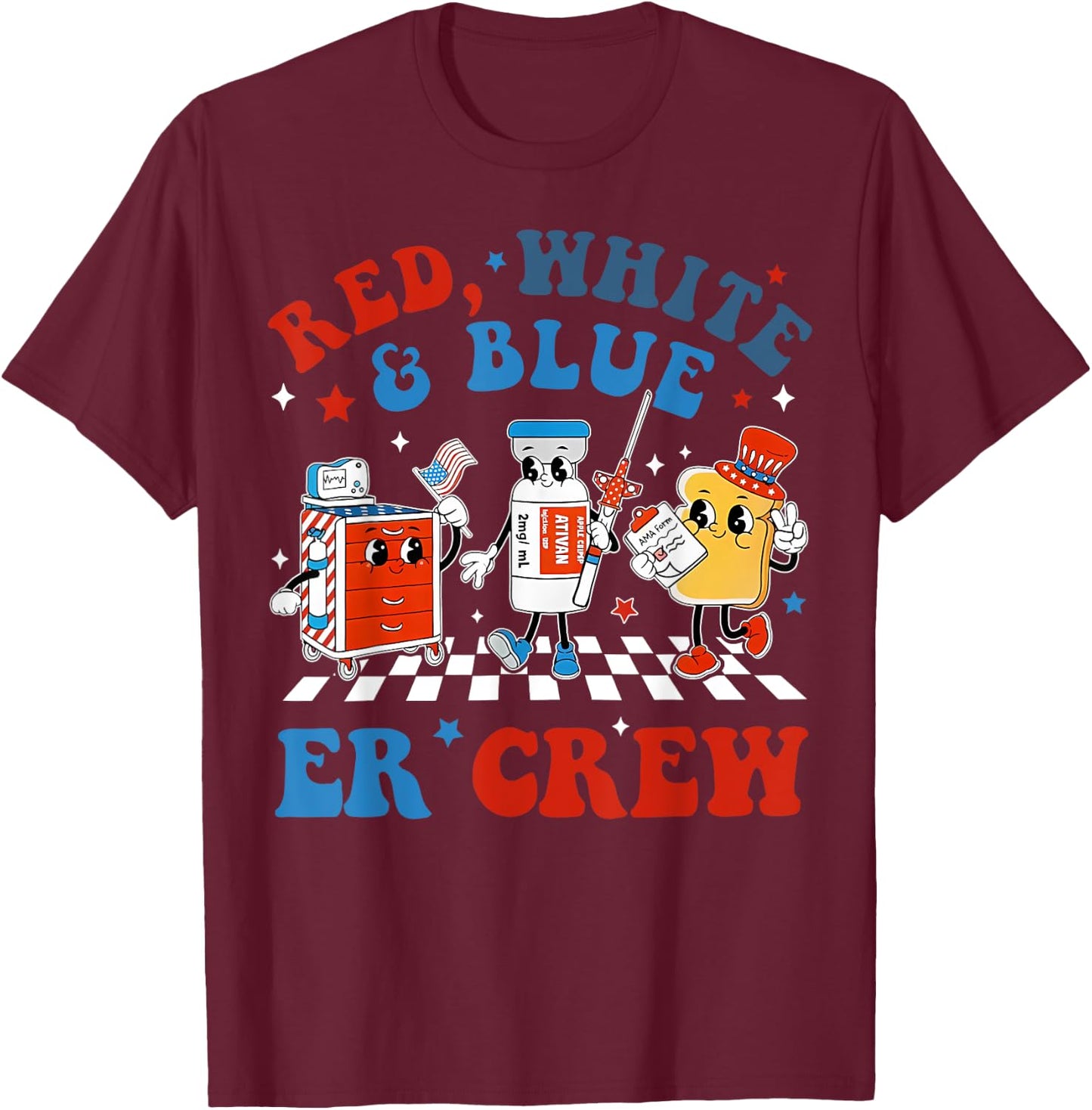 Retro Red White Blue Er Crew Emergency Room 4th Of July T-Shirt - T-Shirt | Maroon