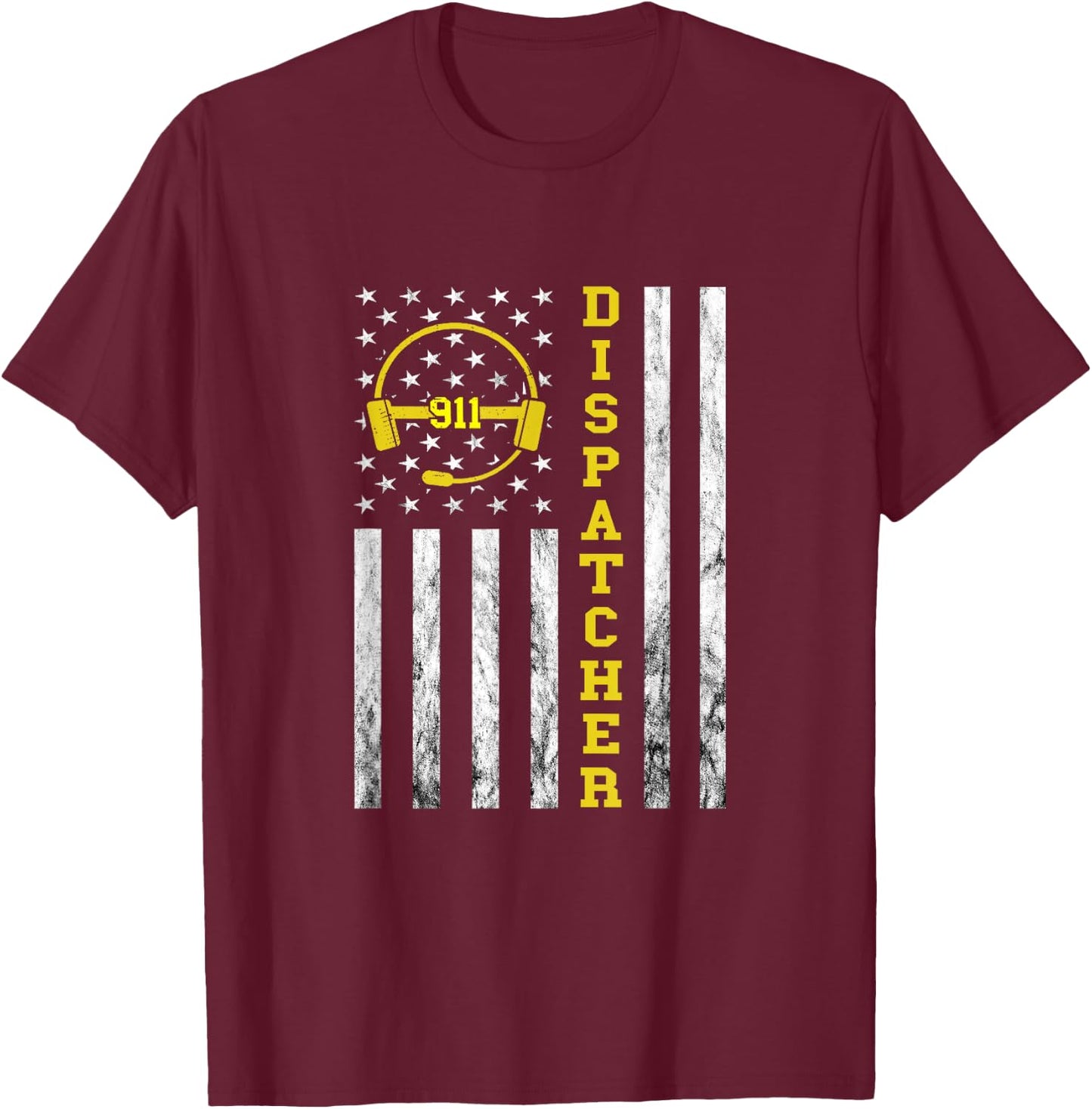 Dispatcher Vintage America USA Flag Headset 911 Operator Small T-Shirt - T-Shirt | Maroon