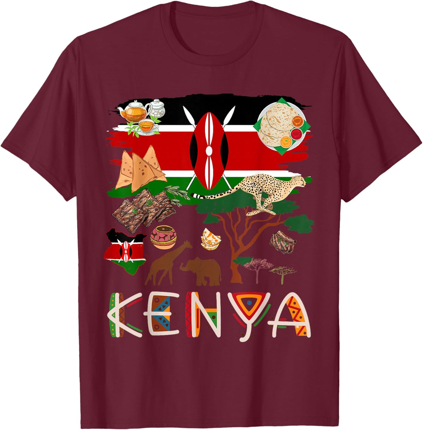 Kenya Flag Outfit Idea For Kids Kenya Food & Kenyan Flag T-Shirt - T-Shirt | Maroon