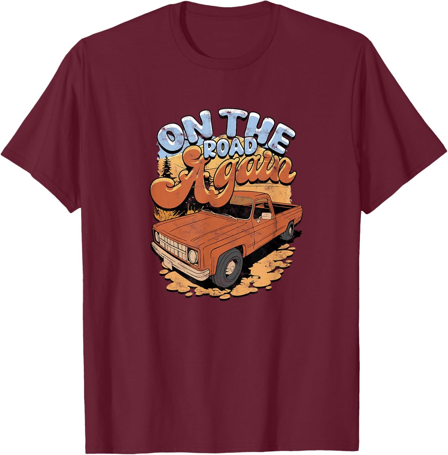 Travel Adventures On The Road Again , Small, Black T-Shirt - T-Shirt | Maroon