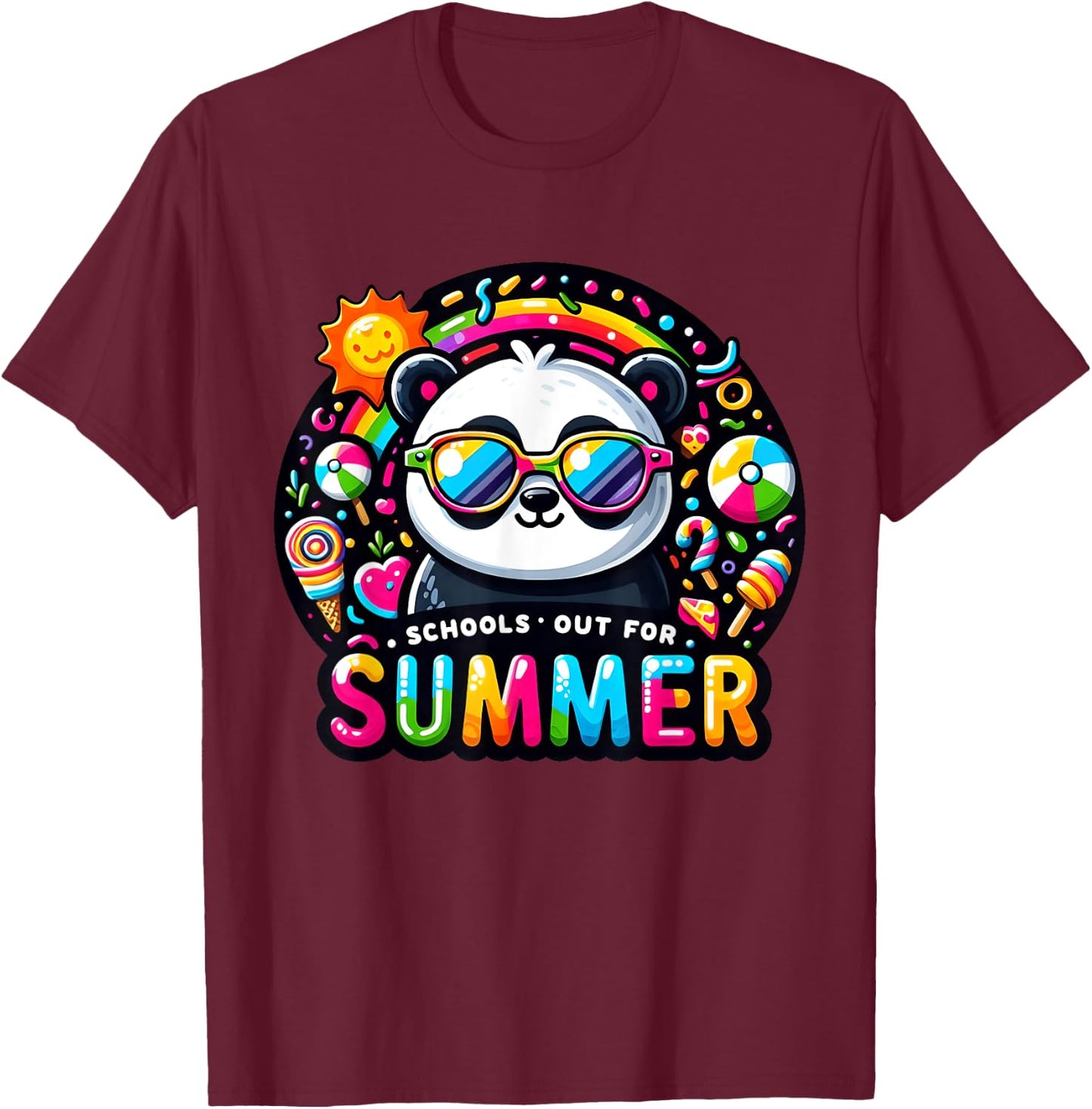 Cute Panda Last Day of School Teacher Schools Out For Summer Women Kids T-Shirt - T-Shirt | Maroon