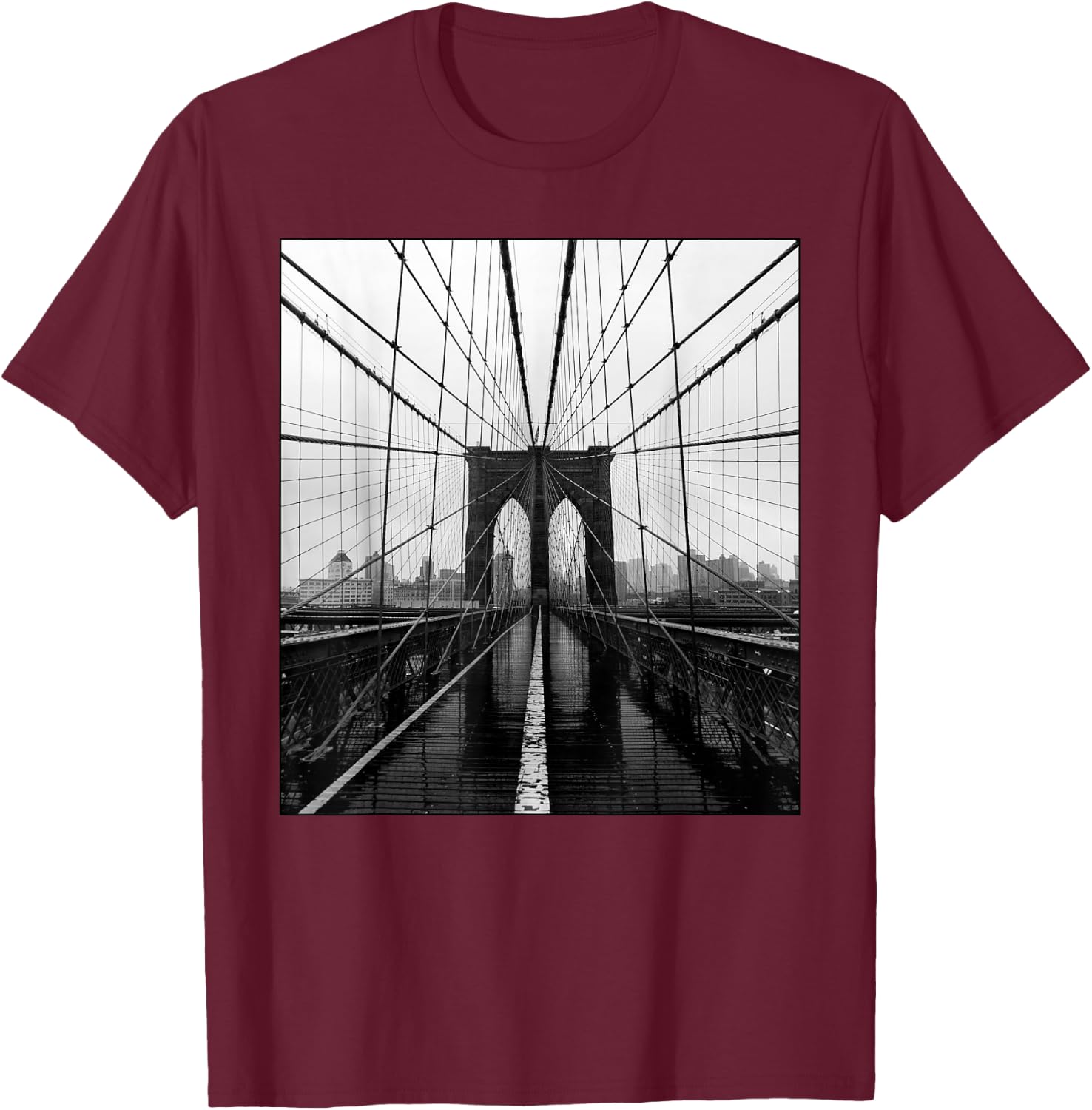 Brooklyn Bridge Photo Art NYC New York City Skyline Brooklyn T-Shirt - T-Shirt | Maroon