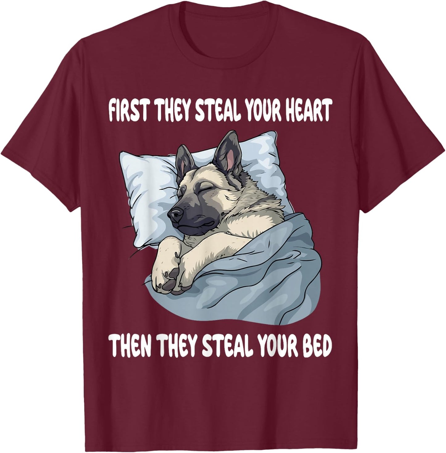 Norwegian Elkhound Sleeping Pajamas Nightgown T-Shirt - T-Shirt | Maroon