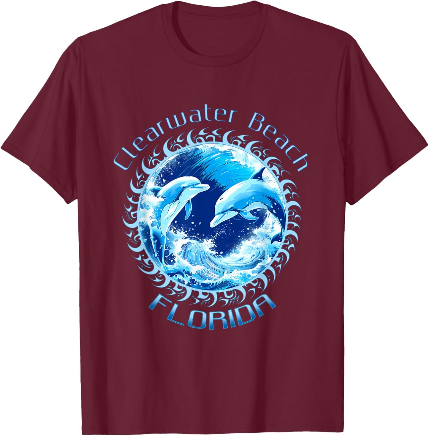 Cute Ocean Dolphin Lovers Clearwater Beach Florida Vacation Men Women Kids T-Shirt - T-Shirt | Maroon