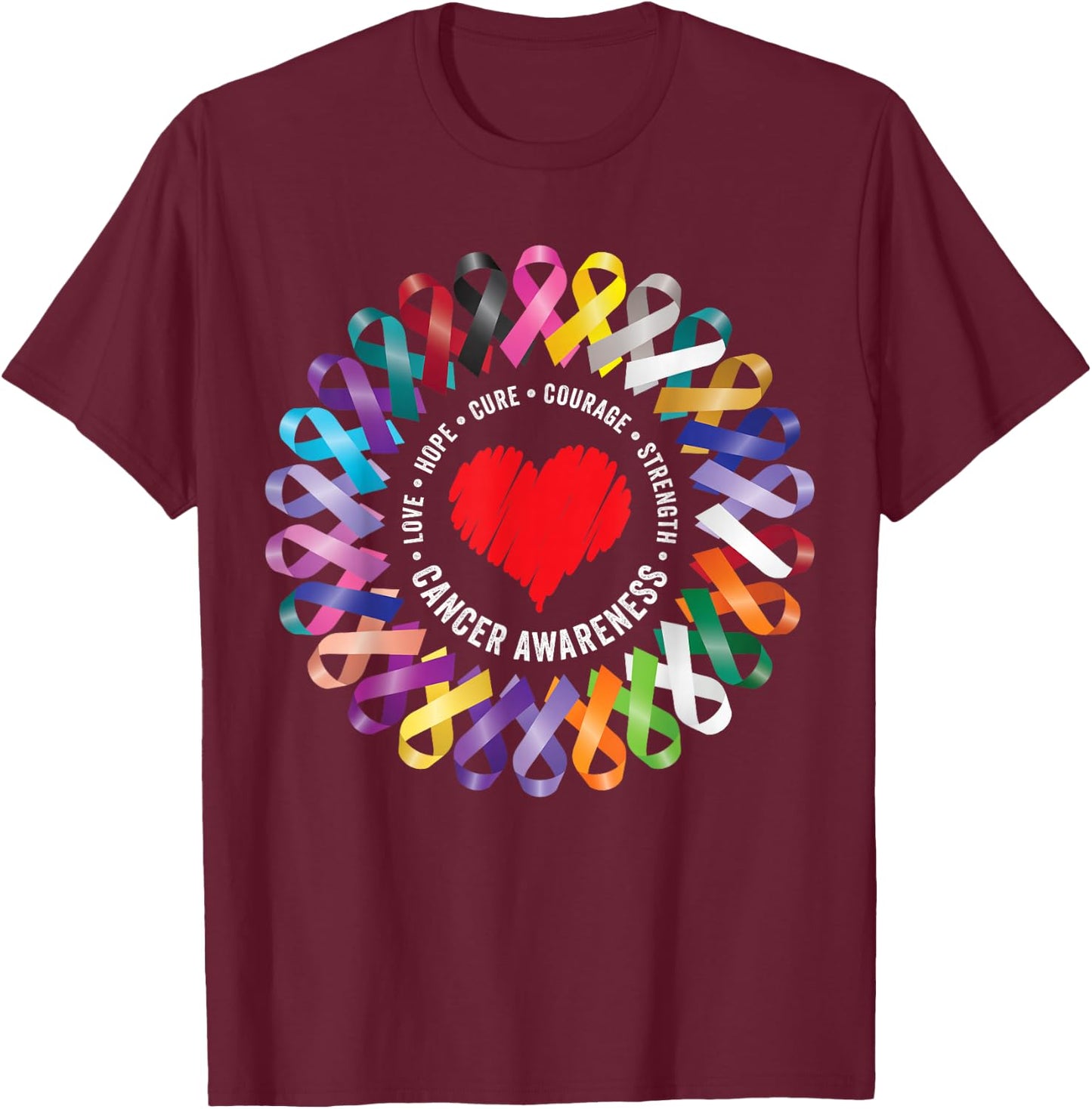 Cancer Awareness , Small, Black T-Shirt - T-Shirt | Maroon