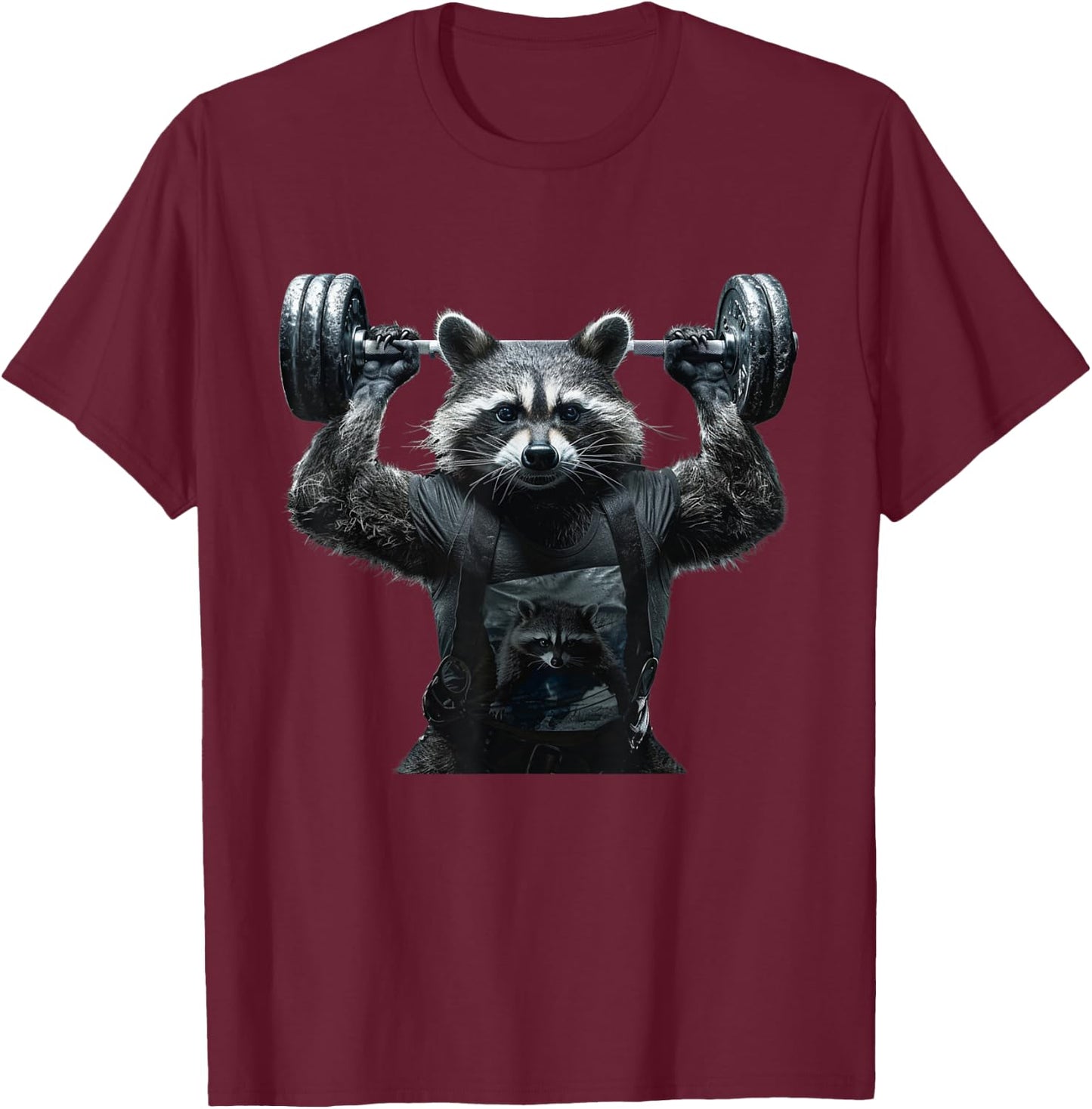 Weightlifting Ripped Raccoon T-Shirt - T-Shirt | Maroon