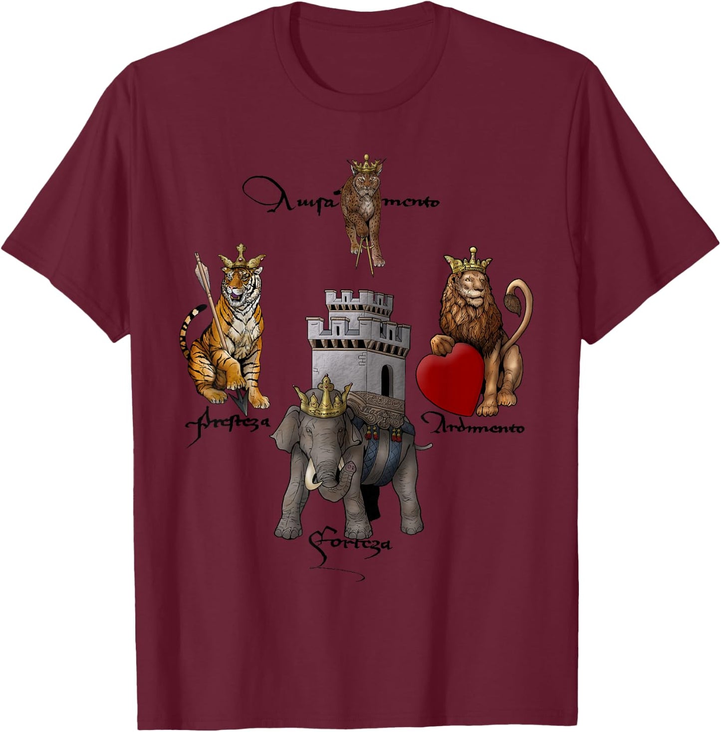 Apperceptive Swordsman Four Virtues of Fiore de'i Liberi T-Shirt - T-Shirt | Maroon