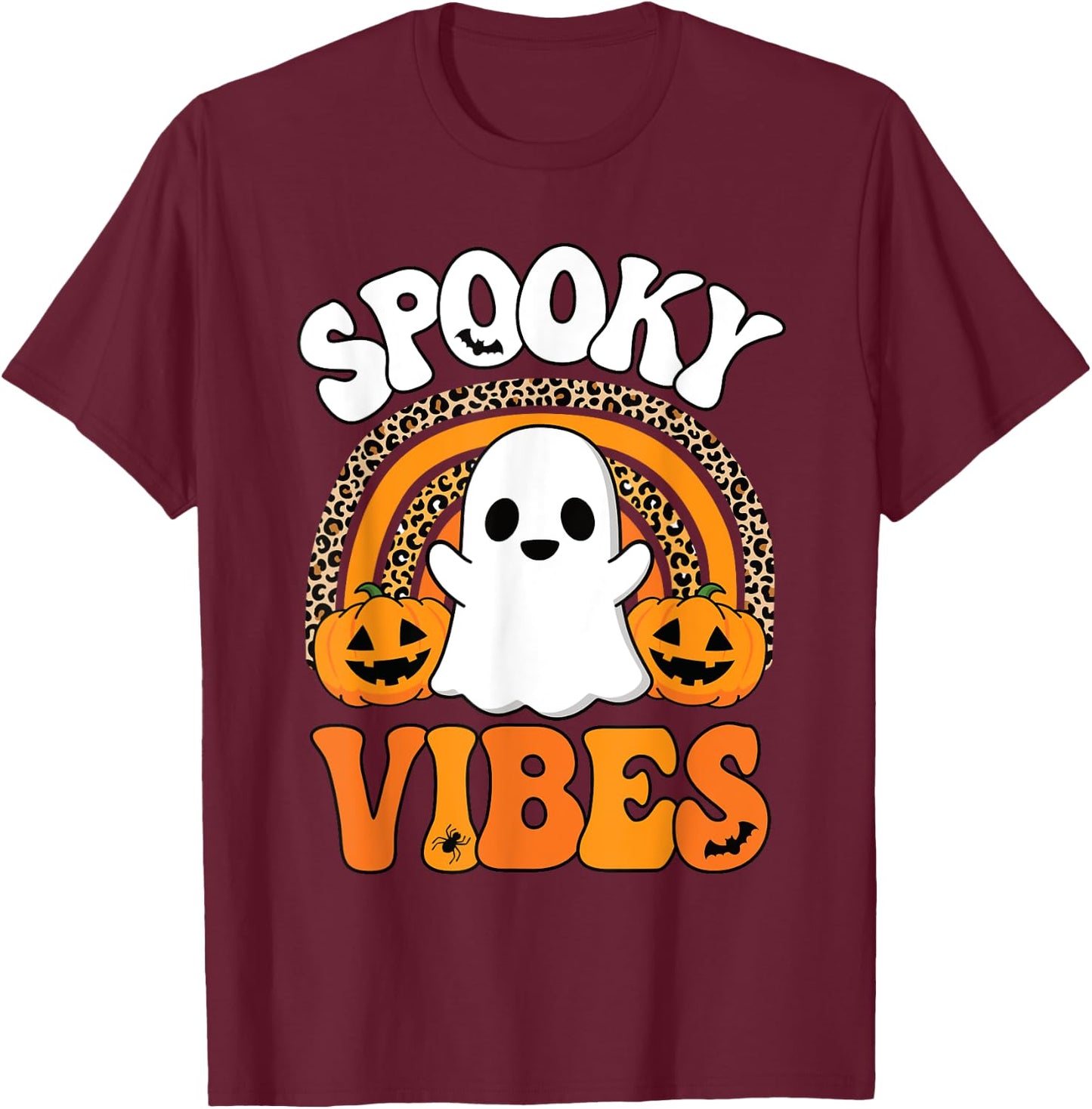 Spooky Vibes Ghost Pumpkin Halloween Rainbow Men Women Kids T-Shirt - T-Shirt | Maroon