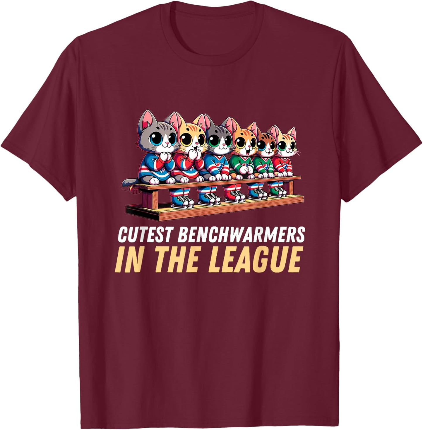 Cutest Benchwarmers in the League: Kitten Lineup Hockey T-Shirt - T-Shirt | Maroon