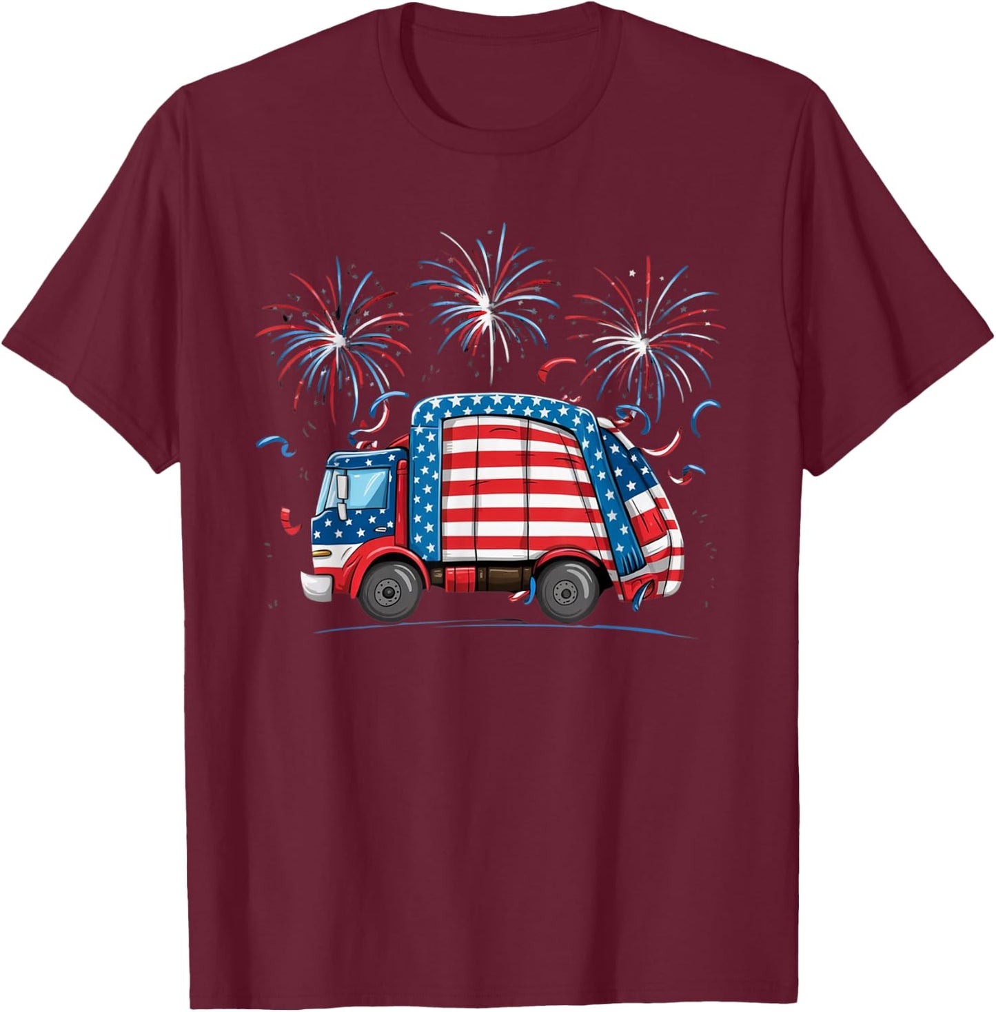 Funny Garbage Truck veterans day Usa Flag Boys Girls Kids T-Shirt - T-Shirt | Maroon