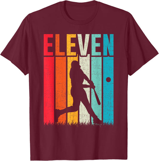 11th Birthday Retro Baseball 11 Years Old Boy Girl T-Shirt - T-Shirt | Maroon