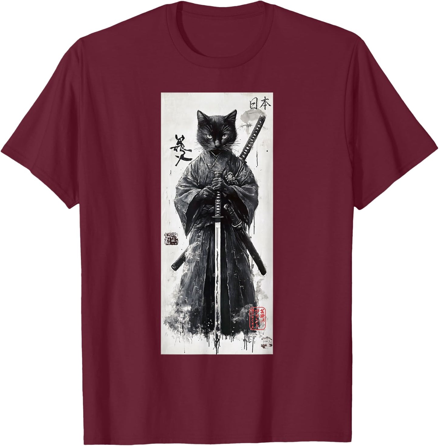 Samurai Cat Aesthetic - Japanese Streetwear Lofi Design Women Girls Kids T-Shirt - T-Shirt | Maroon