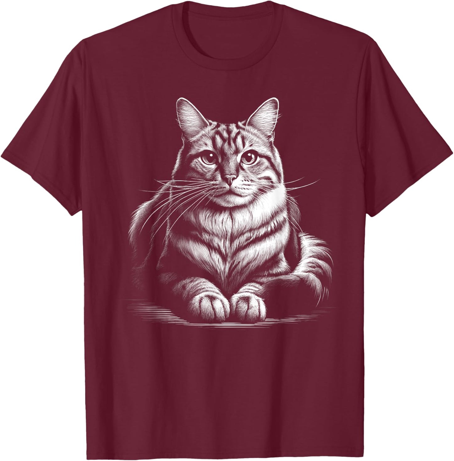 Cat in Lying Pose as Elegant Black and White Portrait Men Women Kids T-Shirt - T-Shirt | Maroon
