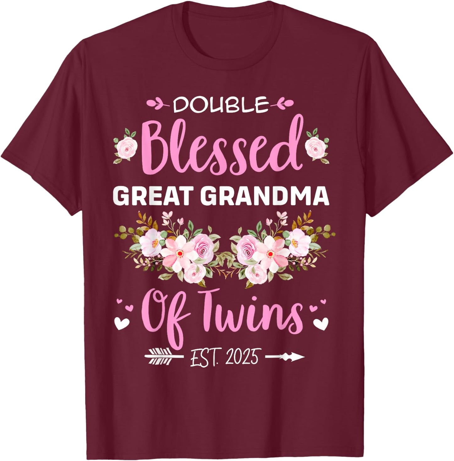 Double Blessed Great Grandma Of Twins Baby Reveal T-Shirt - T-Shirt | Maroon