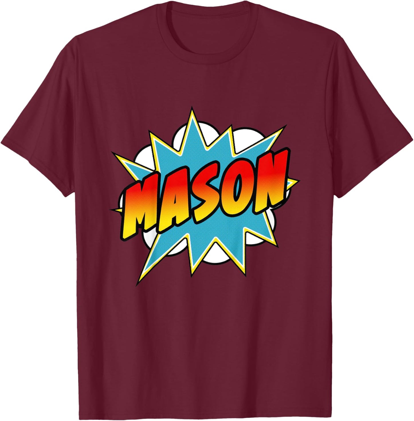 Kids Boys Mason Comic Book Superhero Name T-Shirt - T-Shirt | Maroon