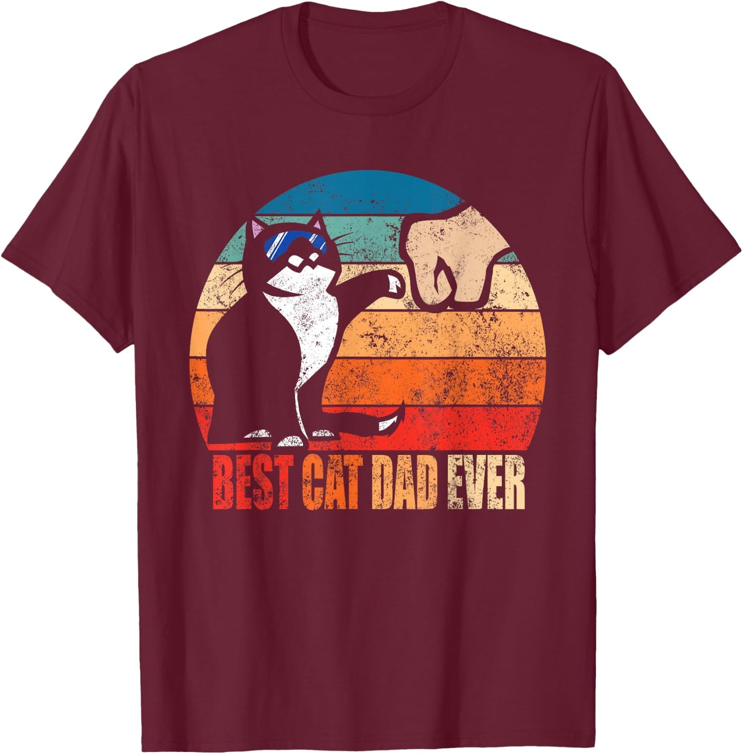 Cat Loving Daddy Fathers Day Gift None Best Cat Dad Ever Paw Fist Bump Funny Fathers Day T Shirt, Black, Small US T-Shirt - T-Shirt | Maroon