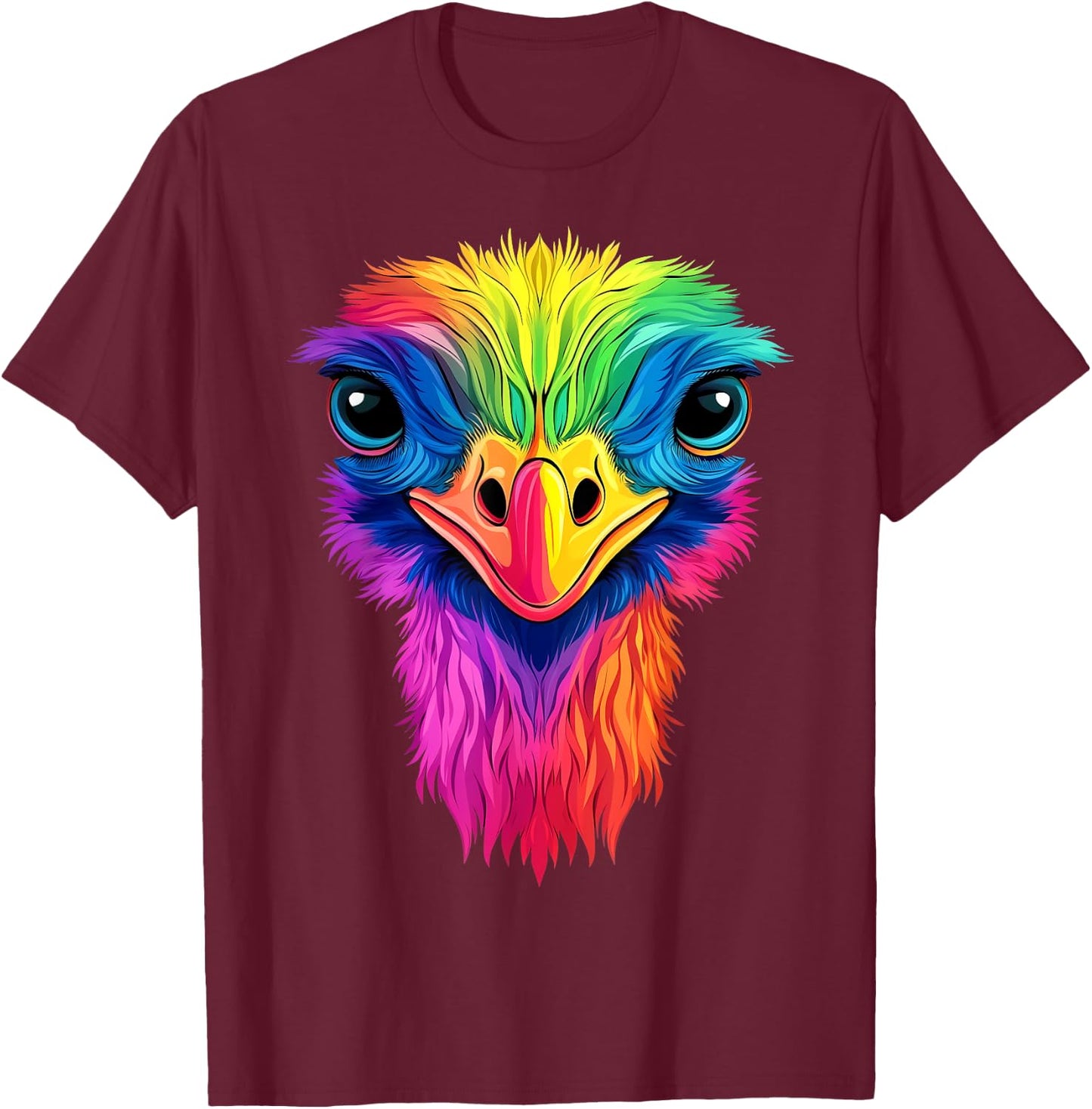 Colorful Ostrich African Wildlife Safari Animals Black T-Shirt - T-Shirt | Maroon