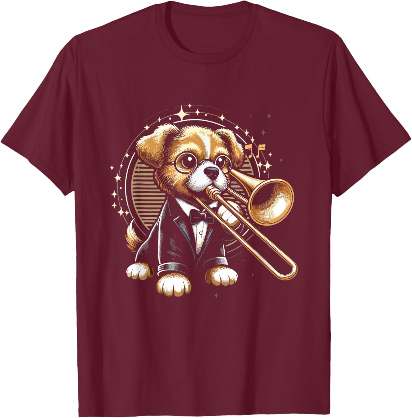 Dog Trombone Player T-Shirt - T-Shirt | Maroon