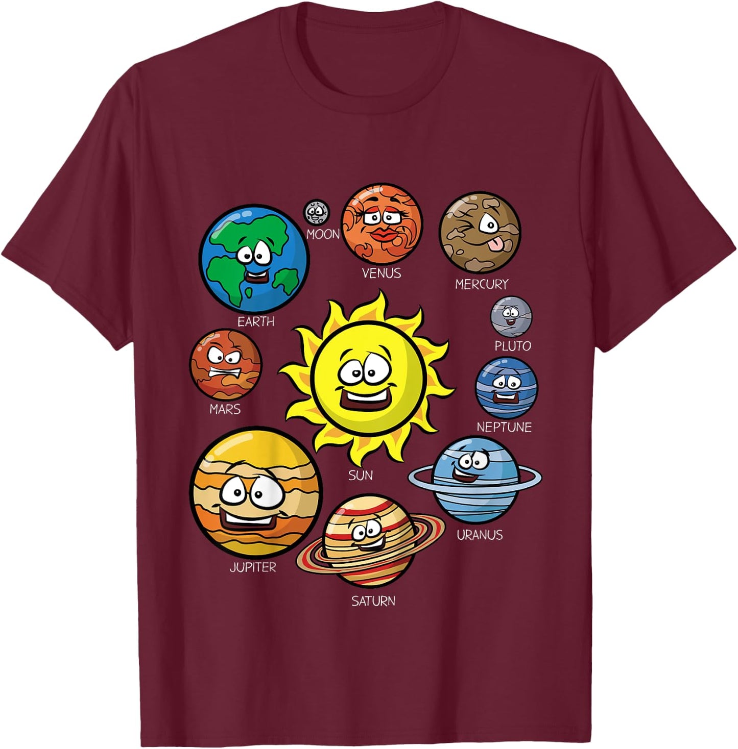 Kids Planet Gift- Mars Pluto Jupiter Saturn Solar System T-Shirt - T-Shirt | Maroon
