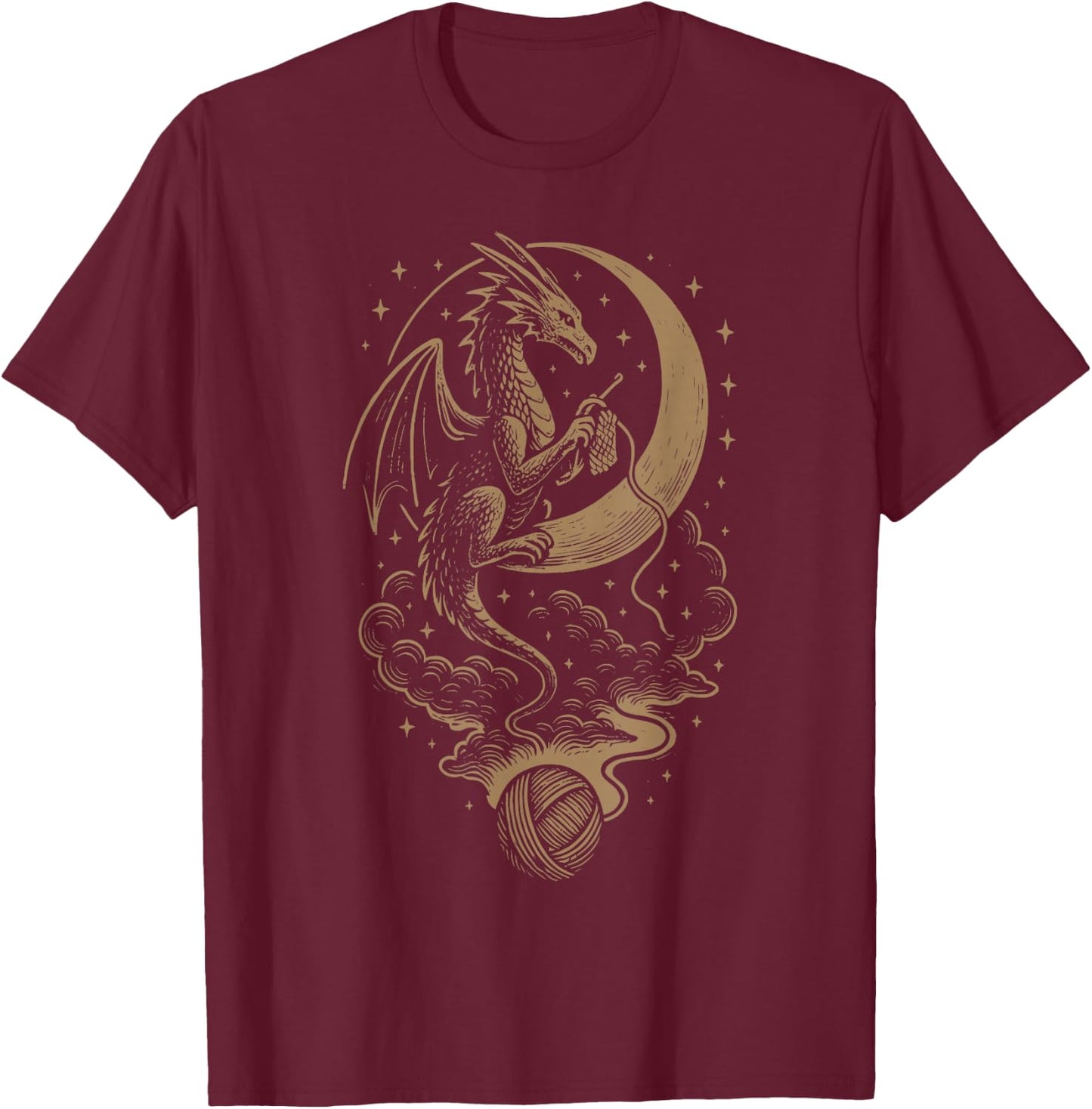 Dragon Moon Crocheting Mystical Astrology Crochet Knitting T-Shirt - T-Shirt | Maroon