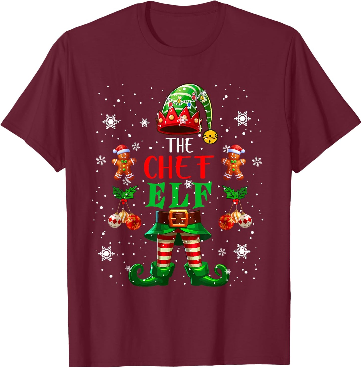 The Chef Elf Christmas Lights Costume Job Team Lover T-Shirt - T-Shirt | Maroon