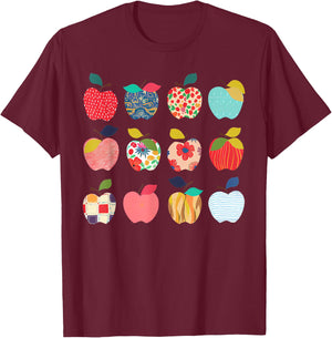 Funny Art Apples Back to School for Teacher Student T-Shirt - T-Shirt | Maroon