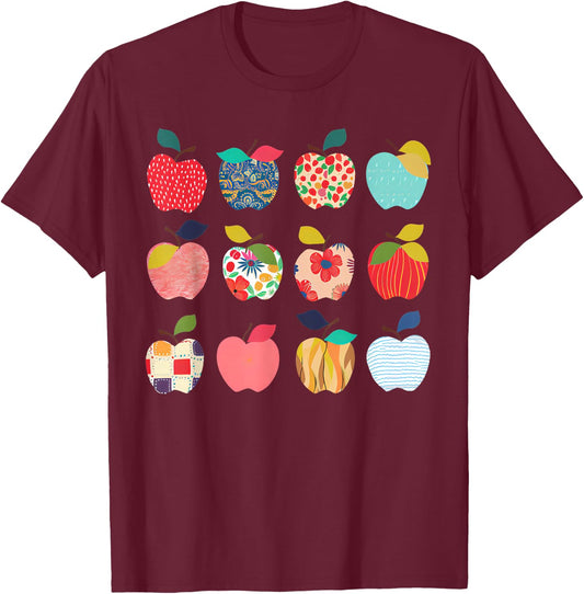 Funny Art Apples Back to School for Teacher Student T-Shirt - T-Shirt | Maroon