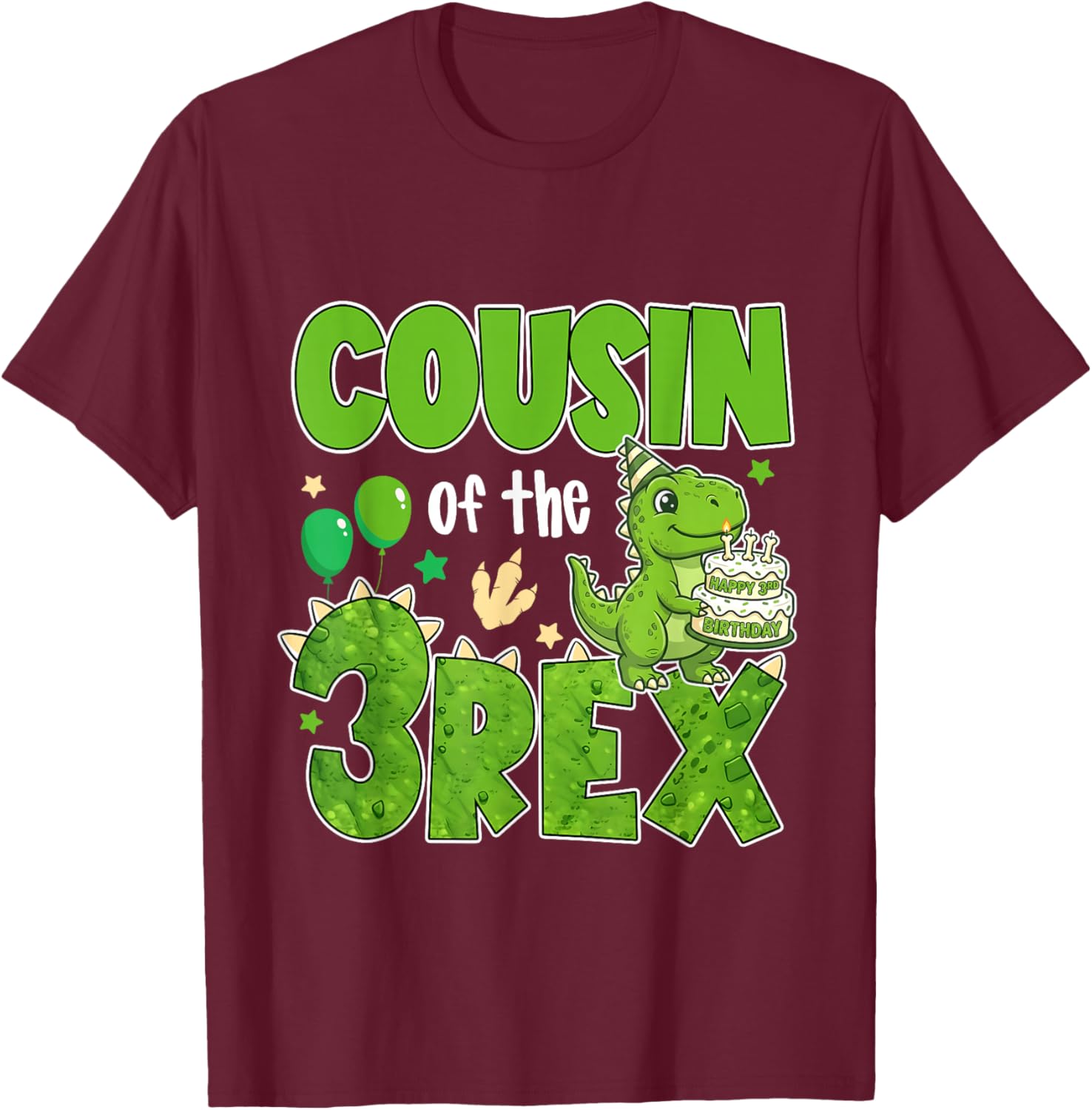 Cousin of The Three Rex Birthday Dinosaur Family Matching T-Shirt - T-Shirt | Maroon