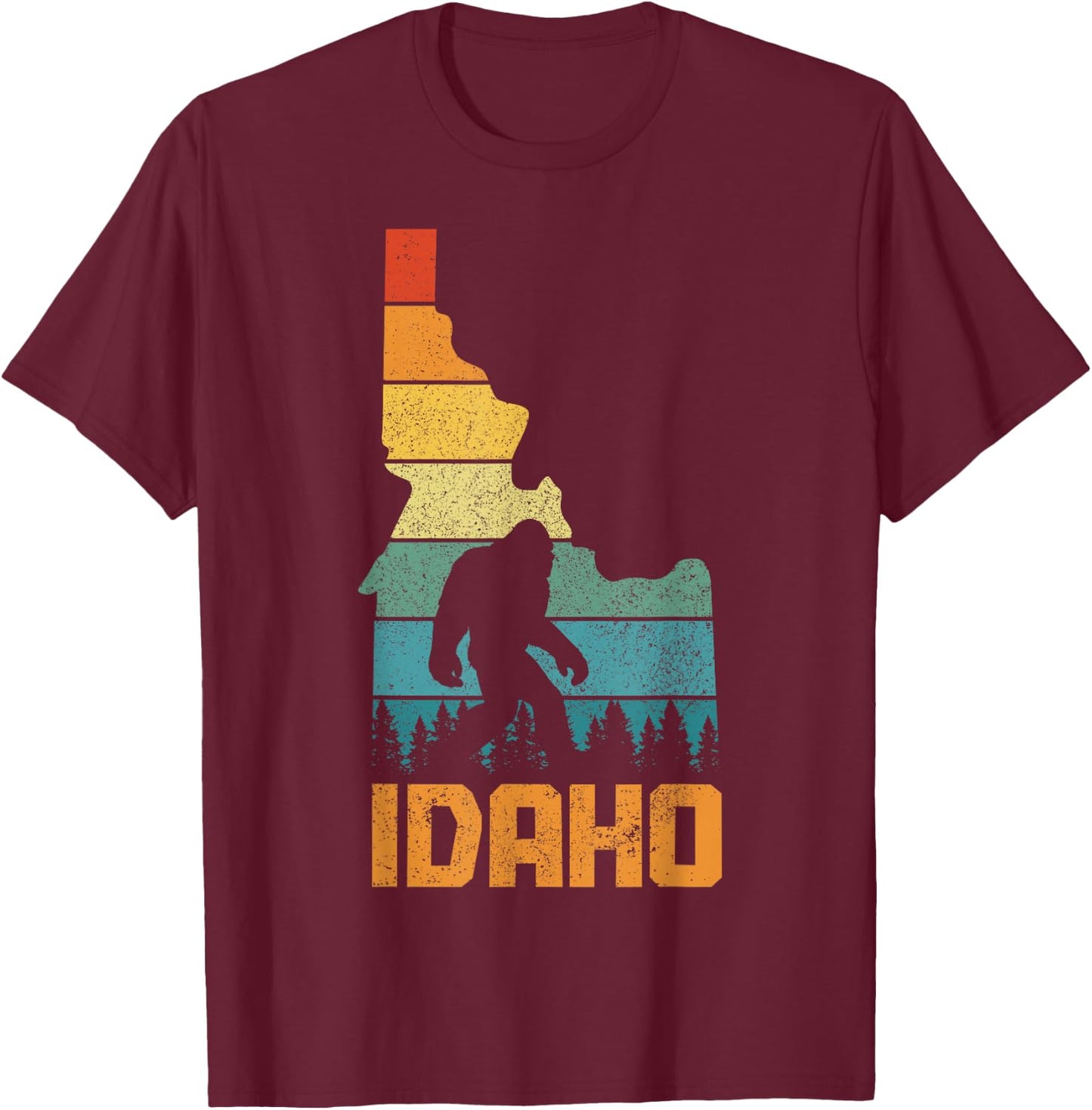 Idaho Bigfoot State Map Hunting Hunter Funny Pride Vintage T-Shirt - T-Shirt | Maroon