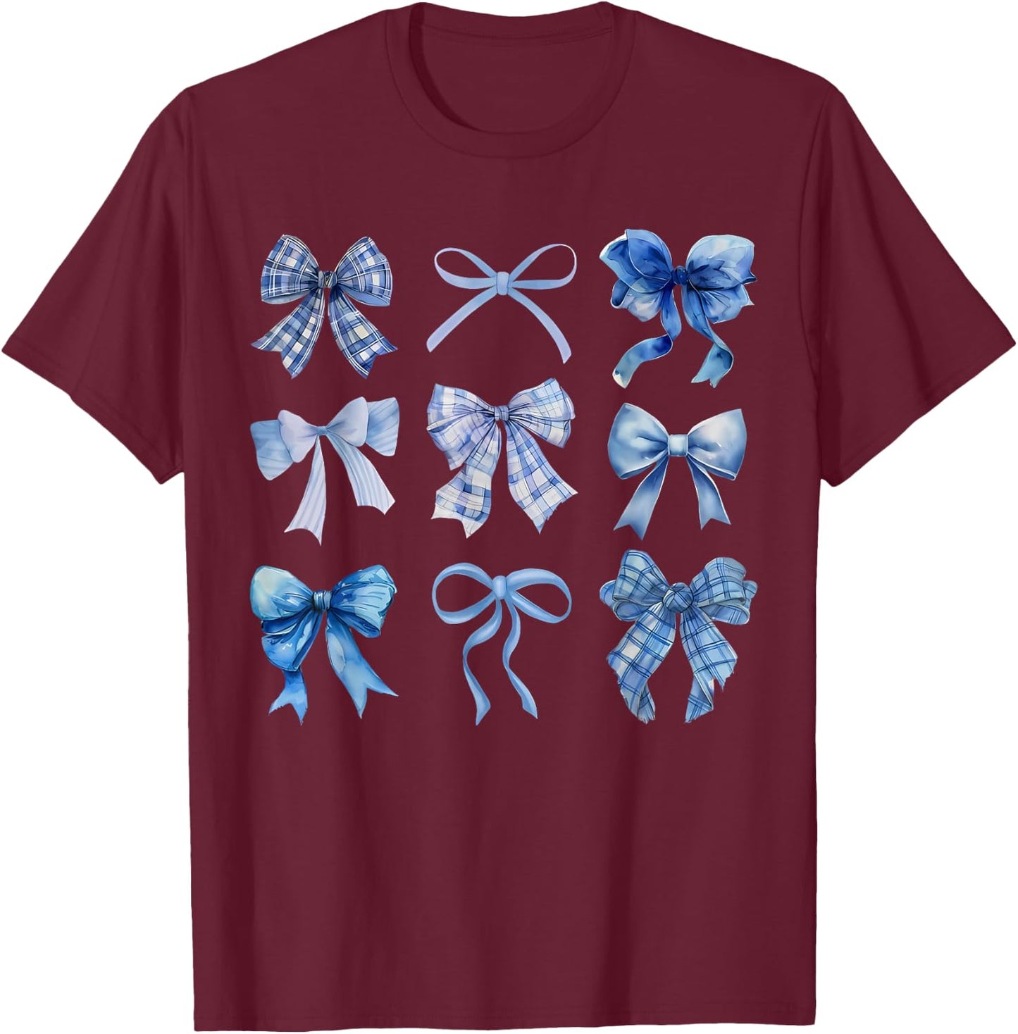 Blue Bow and Ribbon Cute Graphic T-Shirt - T-Shirt | Maroon