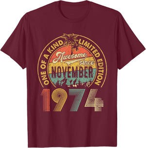 50 Years Old Vintage Retro November 1974 Birthday Men Women T-Shirt - T-Shirt | Maroon
