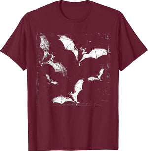 Bats Vampire Horror Spooky Art Halloween Goth Alt Aesthetic T-Shirt - T-Shirt | Maroon
