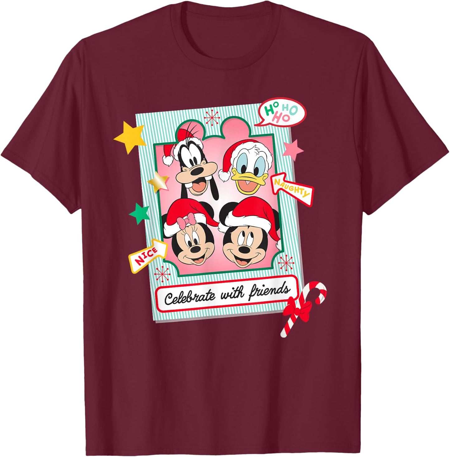 Disney Mickey Mouse & Pals Christmas Celebrate with Friends T-Shirt - T-Shirt | Maroon