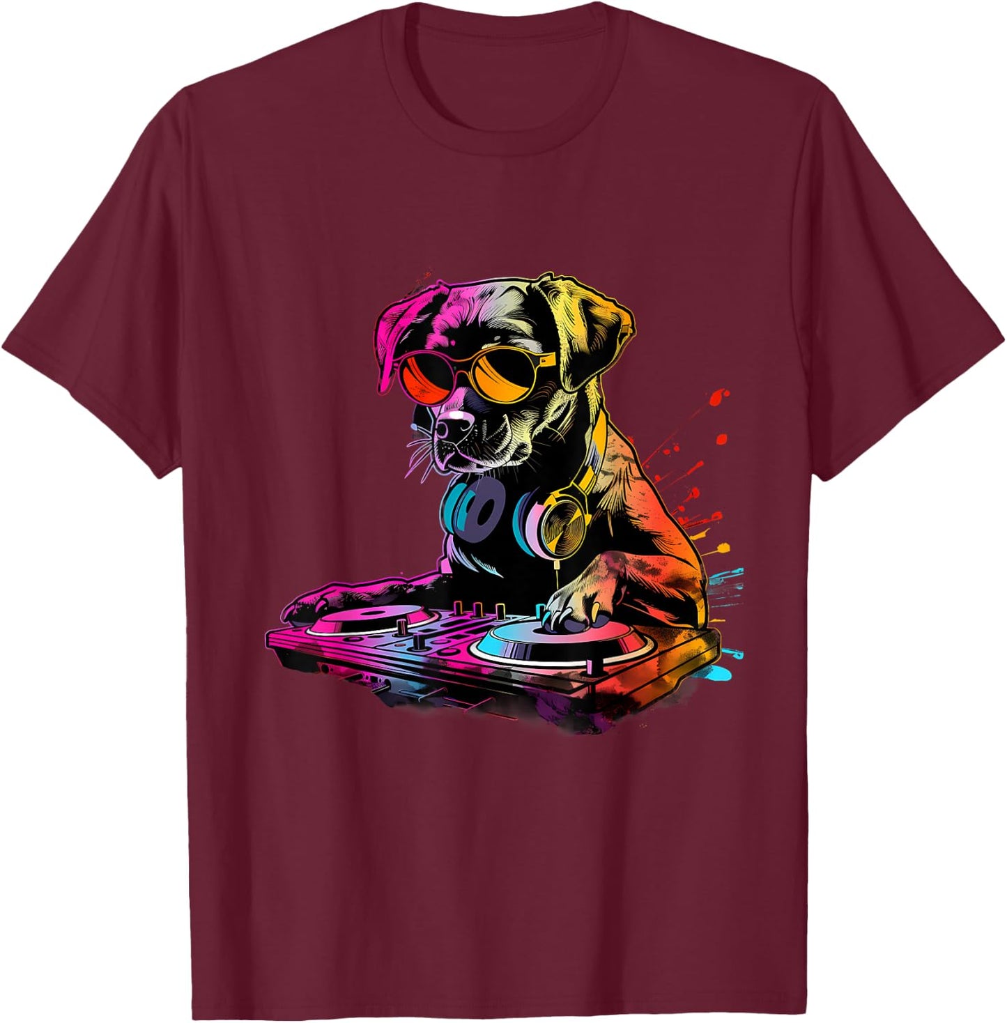 Dog Music DJ Turntable DJ Dog Artwork EDM Beatmaker Techno T-Shirt - T-Shirt | Maroon