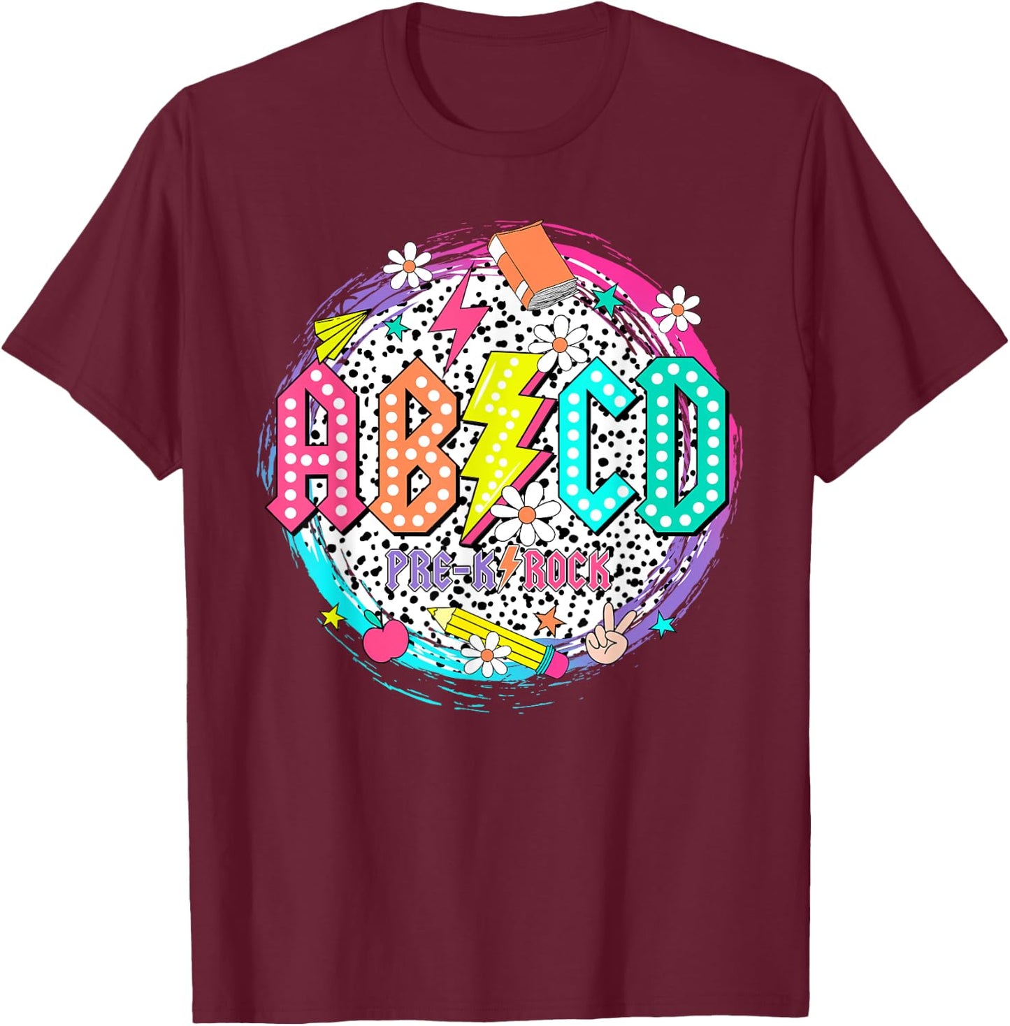 Cute Funny for Prek Teacher ABCD Rock Pre-K Rocks T-Shirt - T-Shirt | Maroon