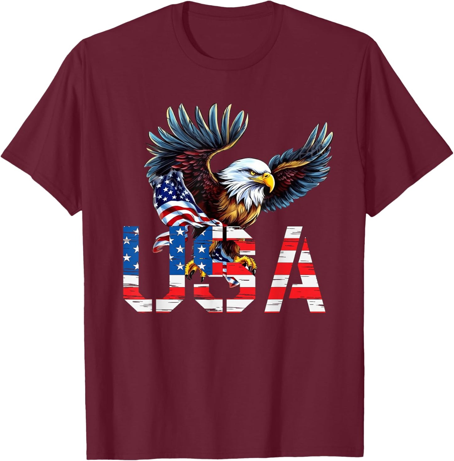 Happy 4th of July America Flag Patriotic Eagle USA Women Men T-Shirt - T-Shirt | Maroon