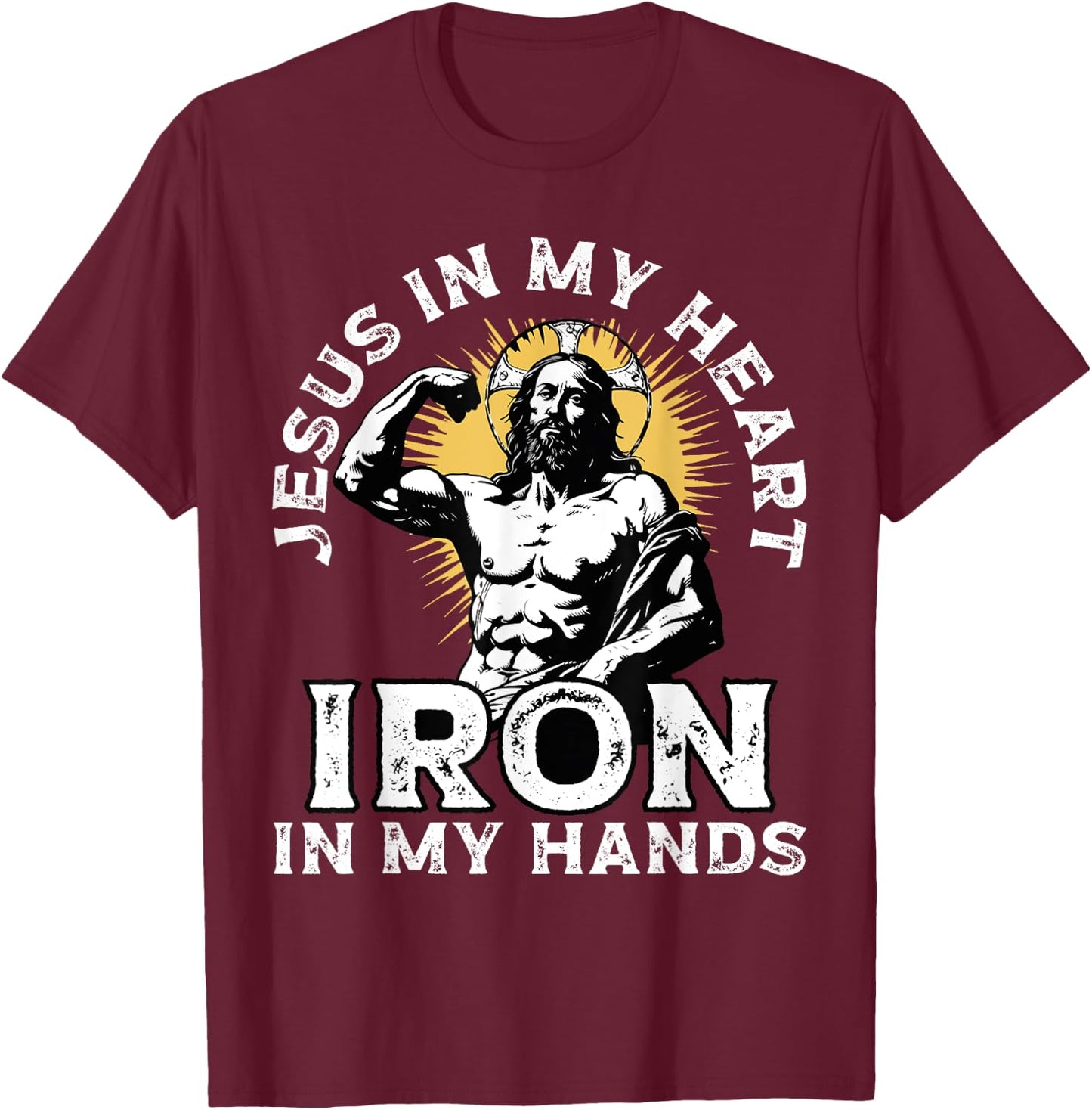 Gym And Jesus Christian Bodybuilder Religious Bodybuilding T-Shirt - T-Shirt | Maroon